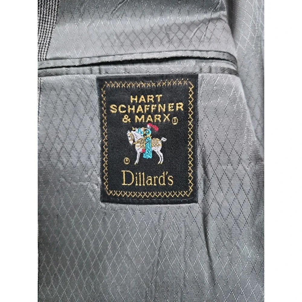 Hart Schaffner Marx Mens 44 L Two Button Wool Sports Coat USA Gray Plaid